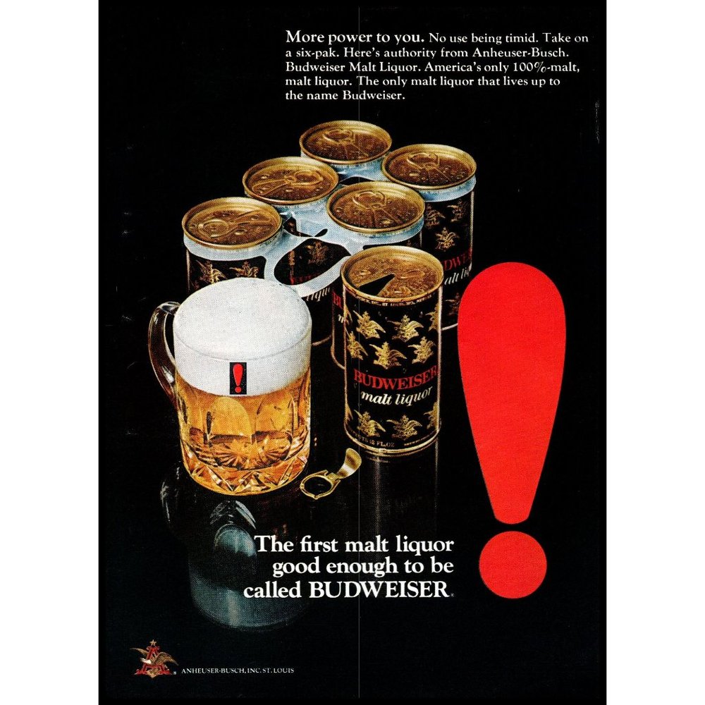 1971 Budwesier Malt Liquor Vintage Print Ad Six Pack Pull Tab Man Cave Wall Art